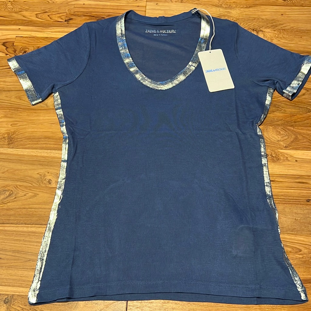 Zadig & Voltaire Tee W/Silver Foil Detailing. Never Worn W/Tag Size Xs